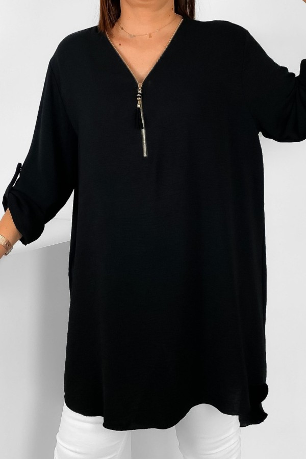 Koszula tunika w kolorze czarnym sukienka dłuższy tył dekolt zamek ZIP PERFECT 2