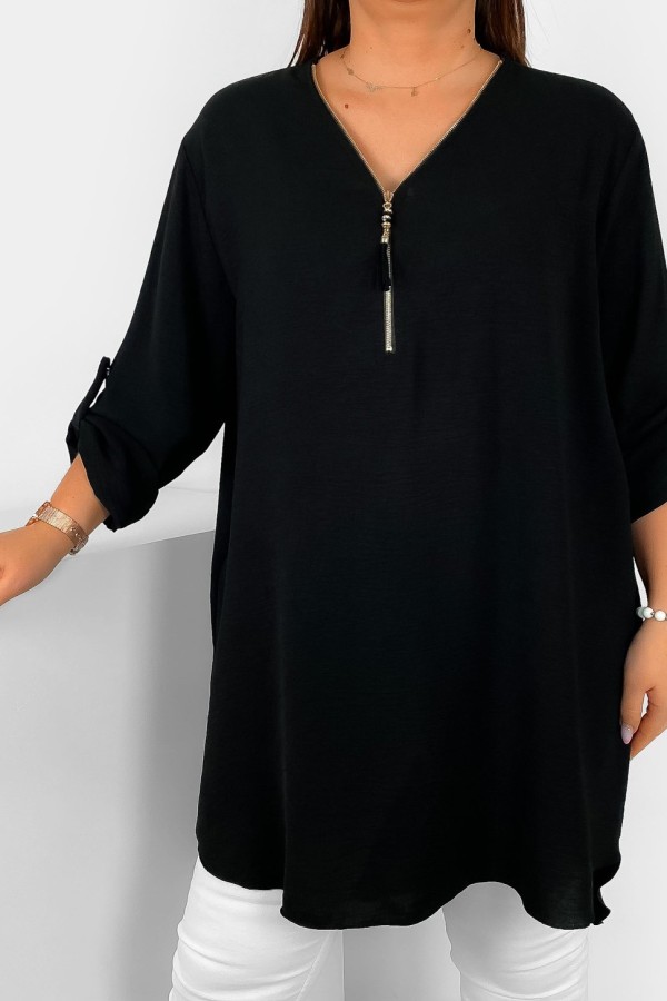 Koszula tunika w kolorze czarnym sukienka dłuższy tył dekolt zamek ZIP PERFECT 1