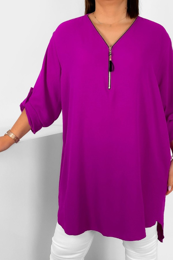 Koszula tunika w kolorze magenta sukienka dłuższy tył dekolt zamek ZIP PERFECT 1