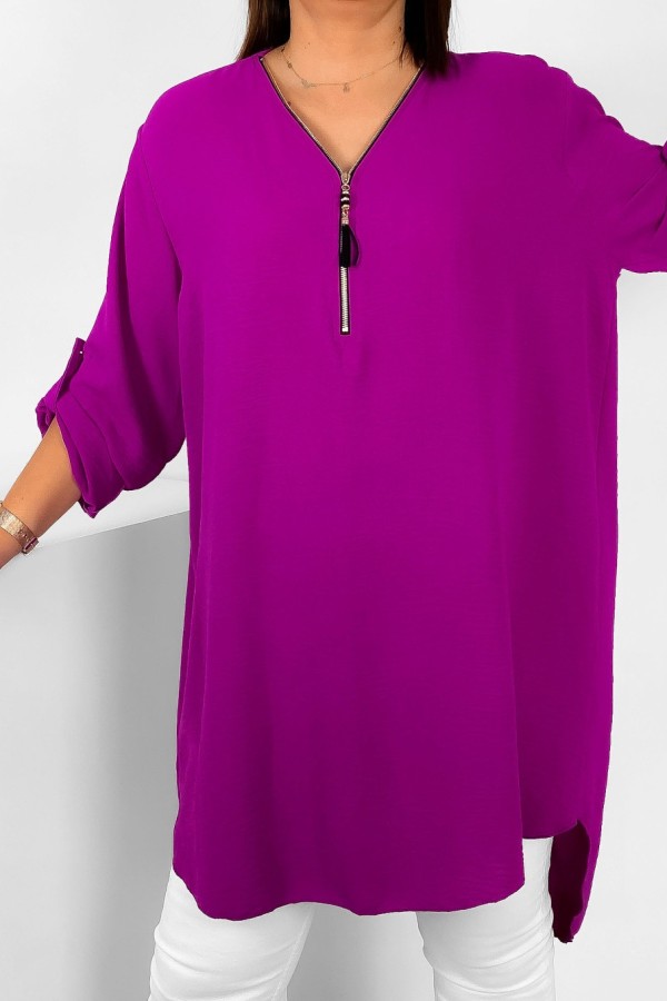 Koszula tunika w kolorze magenta sukienka dłuższy tył dekolt zamek ZIP PERFECT 2