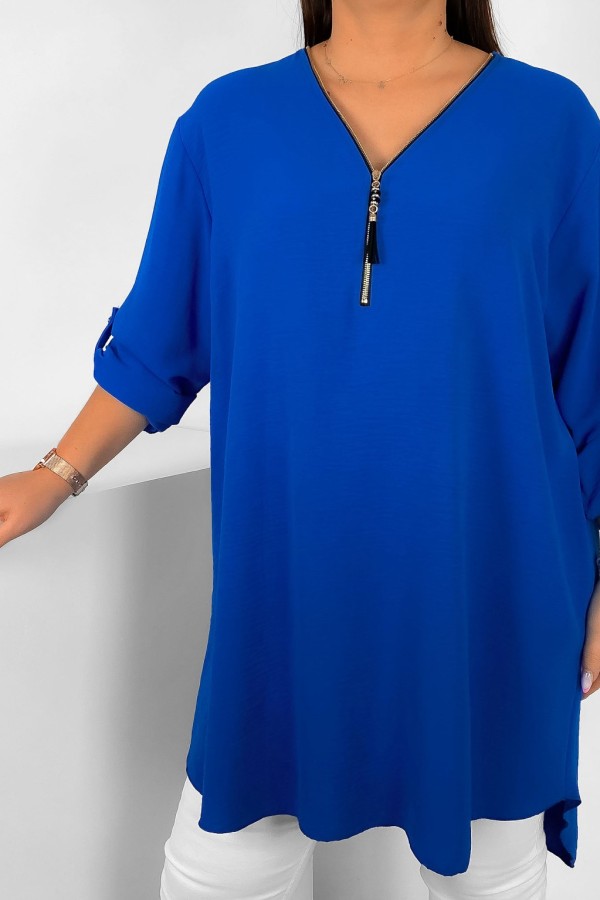 Koszula tunika w kolorze kobaltowym sukienka dłuższy tył dekolt zamek ZIP PERFECT 1