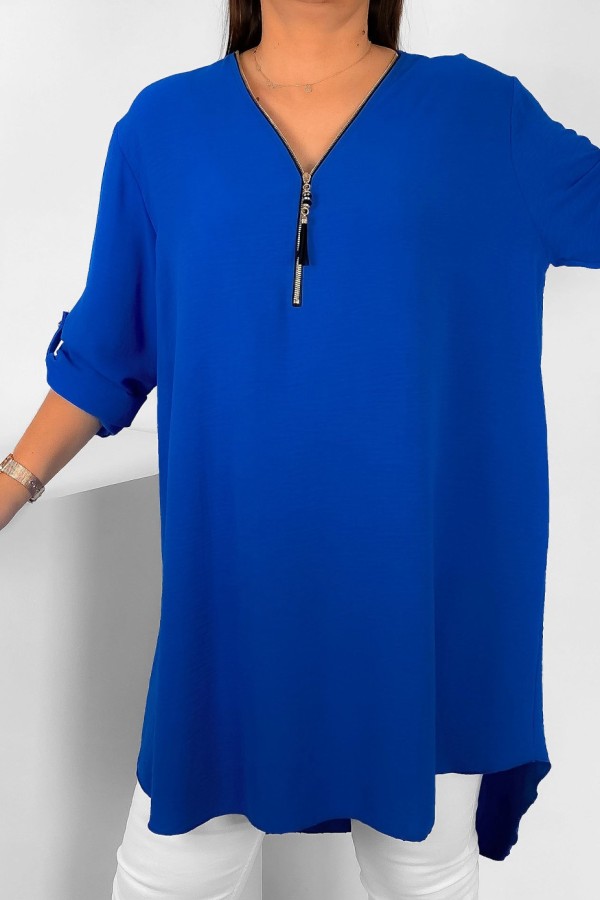 Koszula tunika w kolorze kobaltowym sukienka dłuższy tył dekolt zamek ZIP PERFECT 2