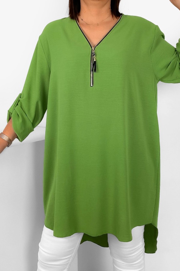 Koszula tunika w kolorze oliwkowym sukienka dłuższy tył dekolt zamek ZIP PERFECT 2