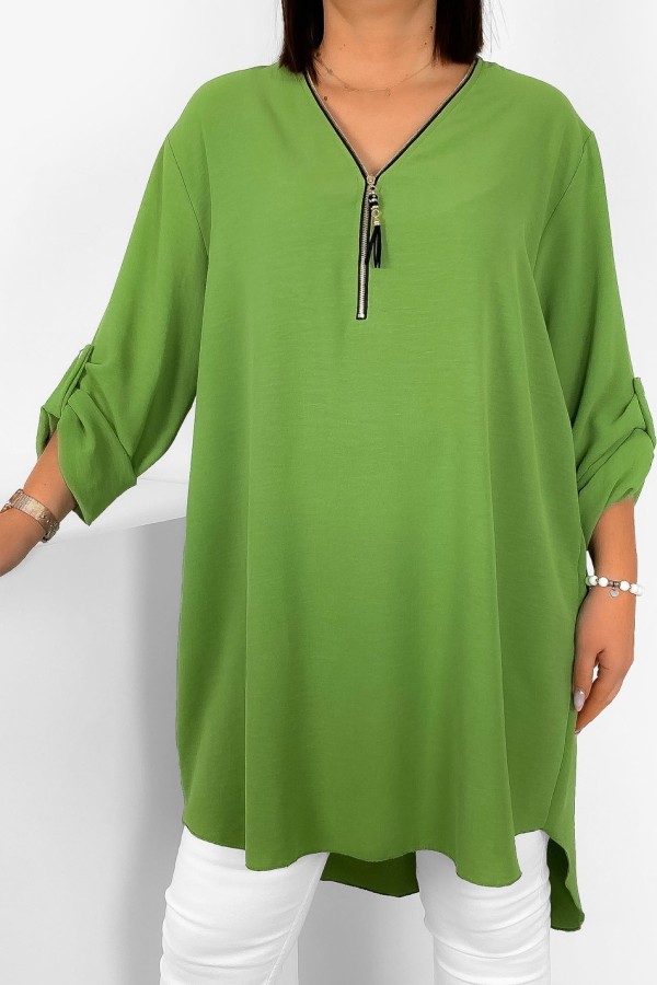 Koszula tunika w kolorze oliwkowym sukienka dłuższy tył dekolt zamek ZIP PERFECT 1