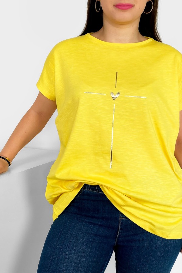 Nietoperz T-shirt damski plus size w kolorze żółtym złoty nadruk serduszko Tix 1