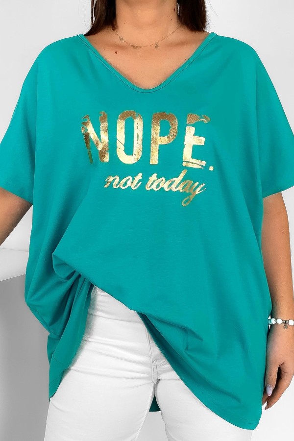 Bluzka damska plus size w kolorze tiffany złote napisy NOPE 2