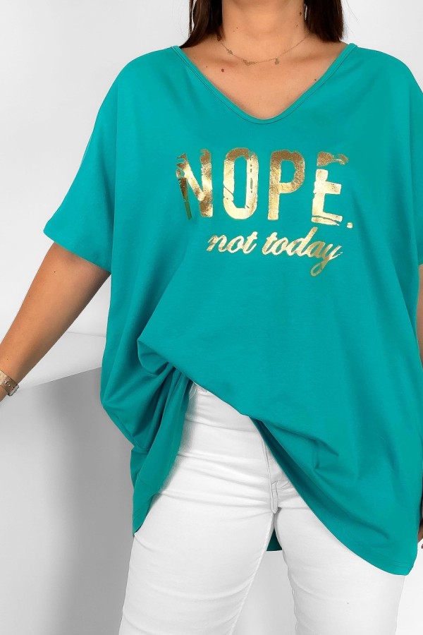Bluzka damska plus size w kolorze tiffany złote napisy NOPE 1