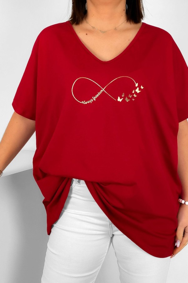 Bluzka damska plus size w kolorze czerwonym złoty nadruk znak nieskończoności 1
