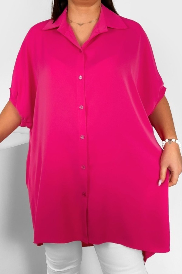 Koszula tunika plus size w kolorze różowym oversize dłuższy tył guziki LEONA