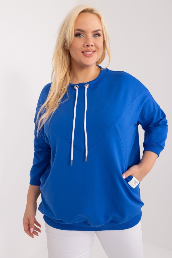 Lekka bluza damska plus size w kolorze kobaltowym kieszenie przeszycia Desire 1