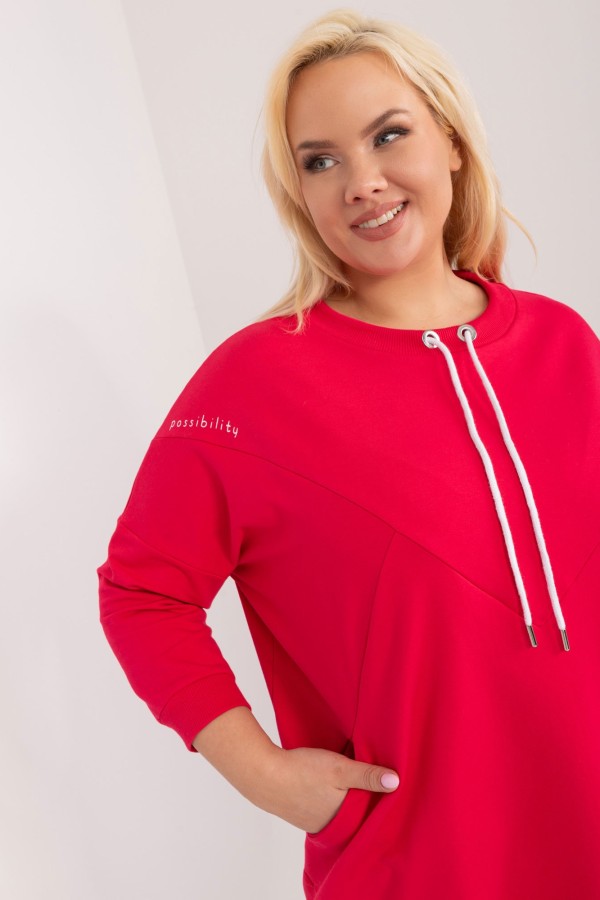 Lekka bluza damska plus size w kolorze czerwonym kieszenie przeszycia Desire 1