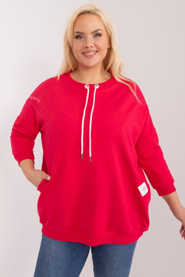 Lekka bluza damska plus size w kolorze czerwonym kieszenie przeszycia Desire 3