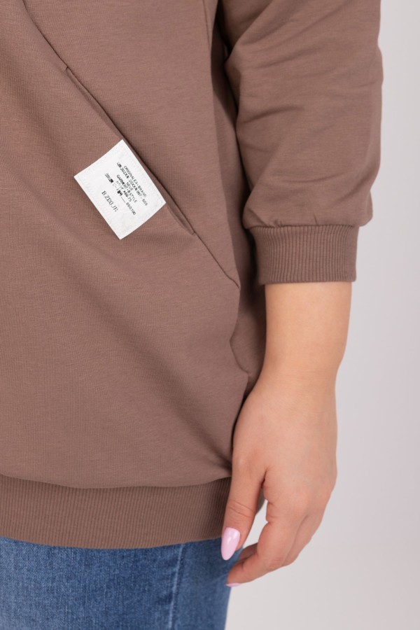 Lekka bluza damska plus size w kolorze brązowym kieszenie przeszycia Desire 2