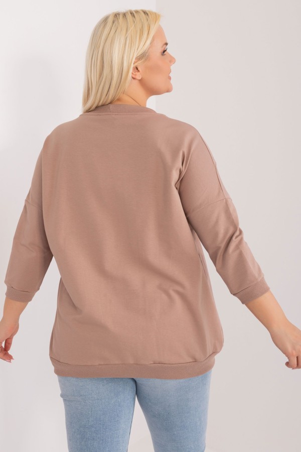 Lekka bluza damska plus size w kolorze beżowym kieszenie przeszycia Desire 2