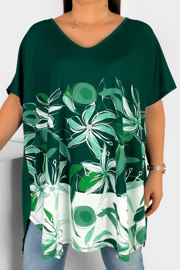 Tunika damska plus size nietoperz multikolor wzór zielone kwiaty Emilly