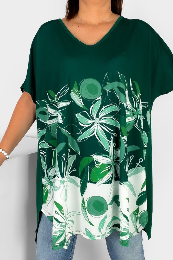 Tunika damska plus size nietoperz multikolor wzór zielone kwiaty Emilly 1