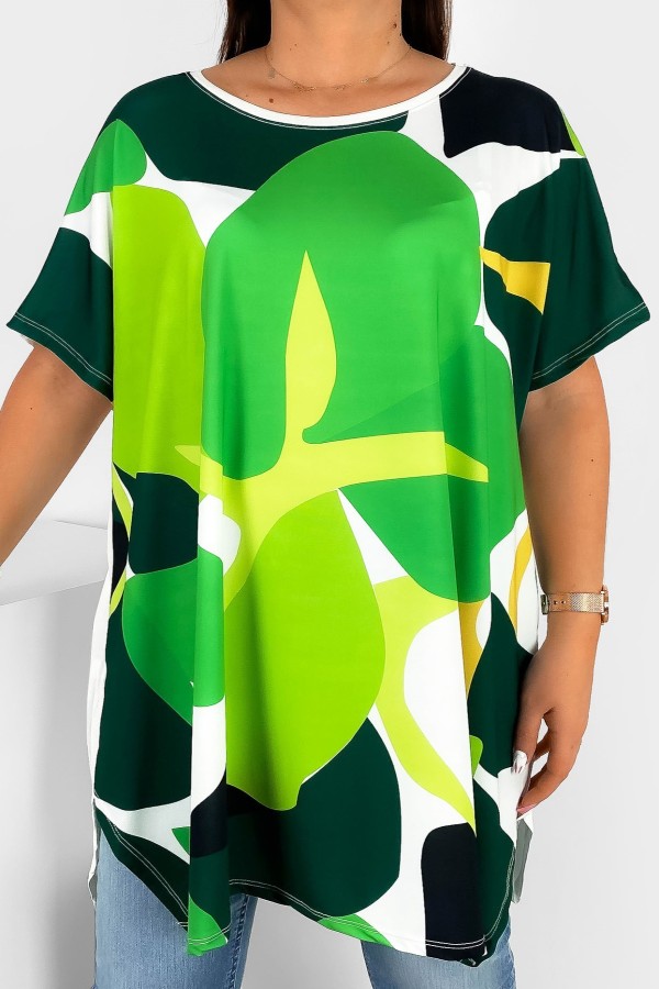Tunika damska plus size nietoperz multikolor wzór zielone łatki Emilly