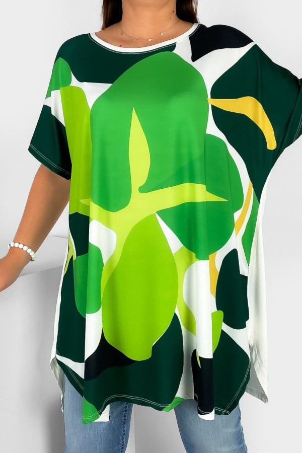 Tunika damska plus size nietoperz multikolor wzór zielone łatki Emilly 1