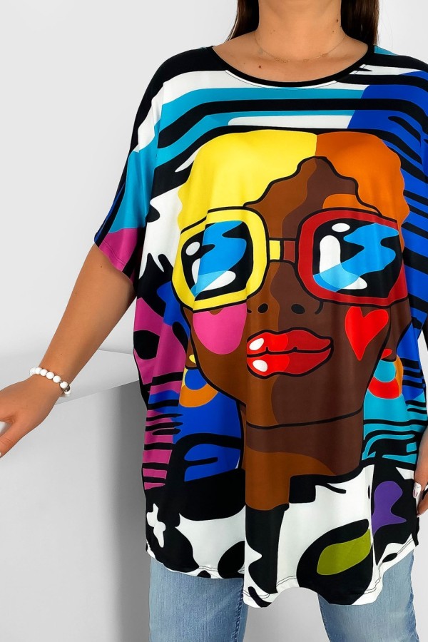 Tunika damska plus size nietoperz multikolor wzór pop art kobieta Emilly 1