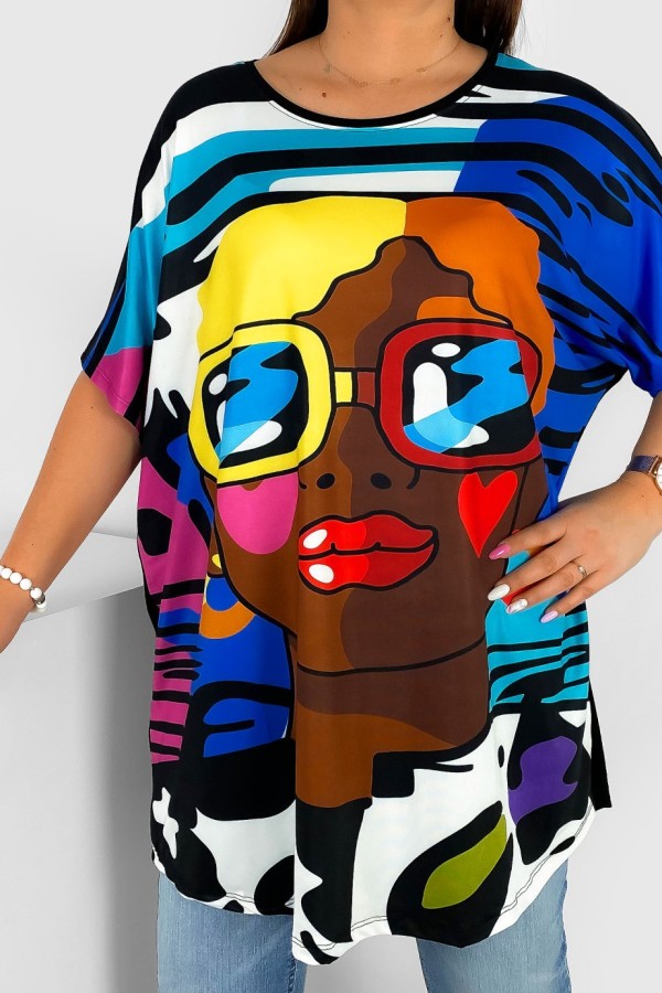 Tunika damska plus size nietoperz multikolor wzór pop art kobieta Emilly 2
