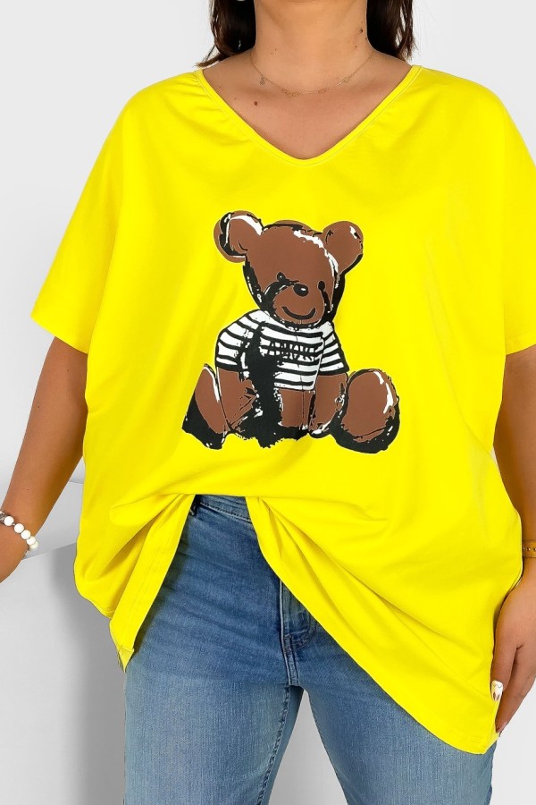 Bluzka damska plus size w kolorze żółtym nadruk miś teddy 1