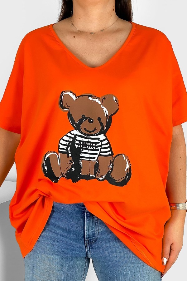 Bluzka damska plus size w kolorze pomarańczowym nadruk miś teddy
