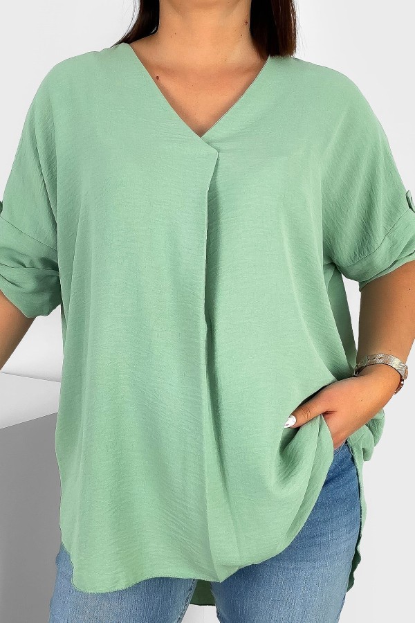 Elegancka bluzka oversize koszula w kolorze szałwiowym podpinany rękaw Klee