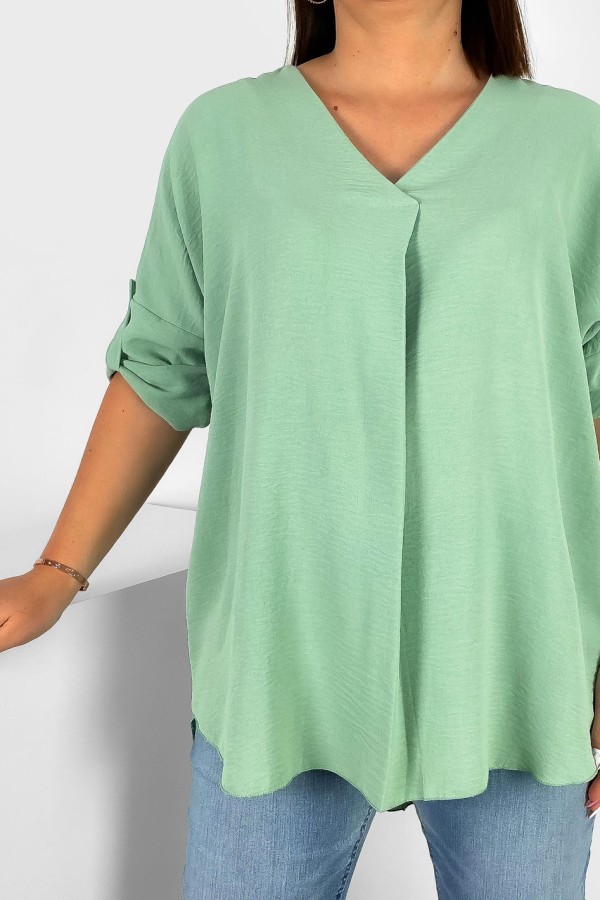 Elegancka bluzka oversize koszula w kolorze szałwiowym podpinany rękaw Klee 2
