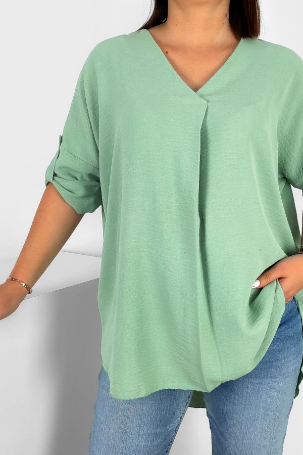 Elegancka bluzka oversize koszula w kolorze szałwiowym podpinany rękaw Klee 1