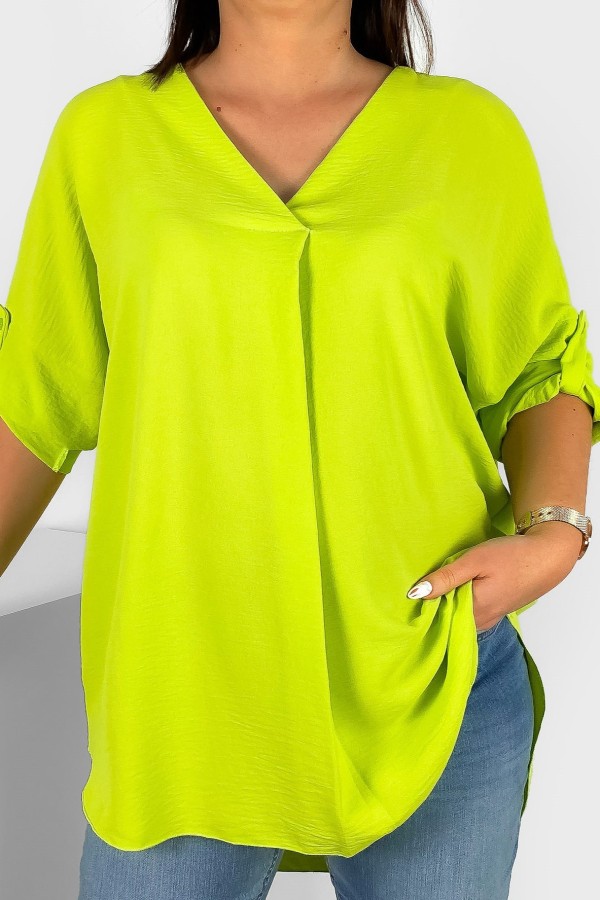 Elegancka bluzka oversize koszula w kolorze limonkowym podpinany rękaw Klee