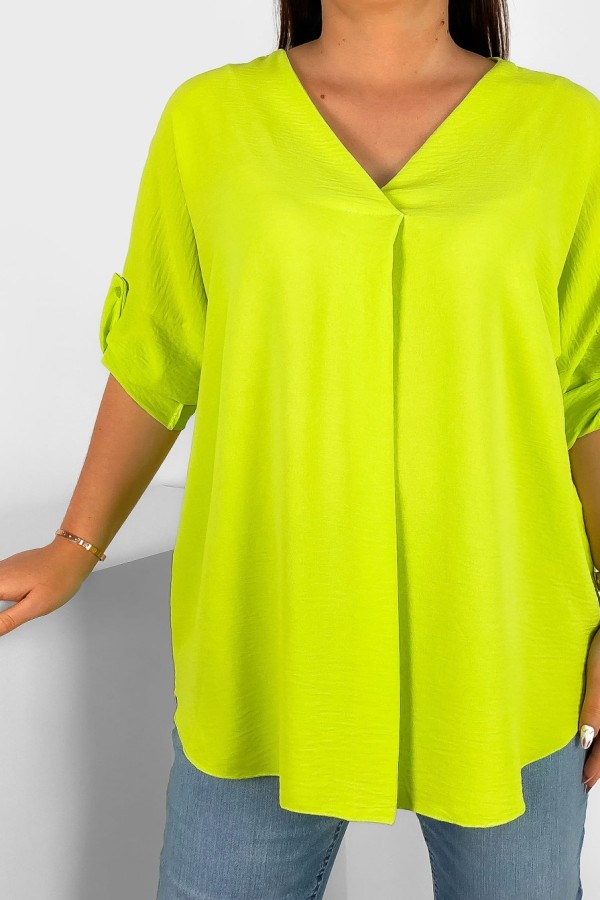 Elegancka bluzka oversize koszula w kolorze limonkowym podpinany rękaw Klee 2