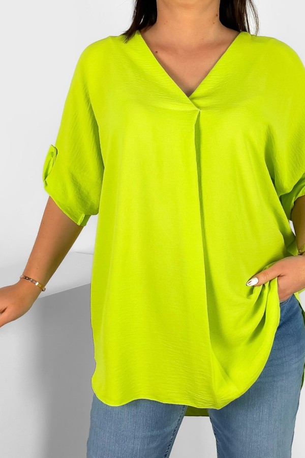 Elegancka bluzka oversize koszula w kolorze limonkowym podpinany rękaw Klee 1
