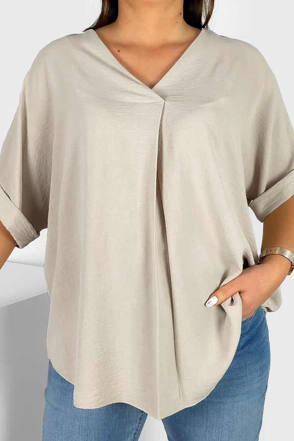 Elegancka bluzka oversize koszula w kolorze beżowym Asha
