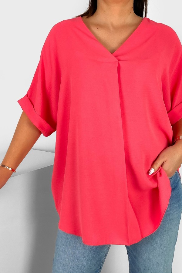 Elegancka bluzka oversize koszula w kolorze koralowym Asha 1