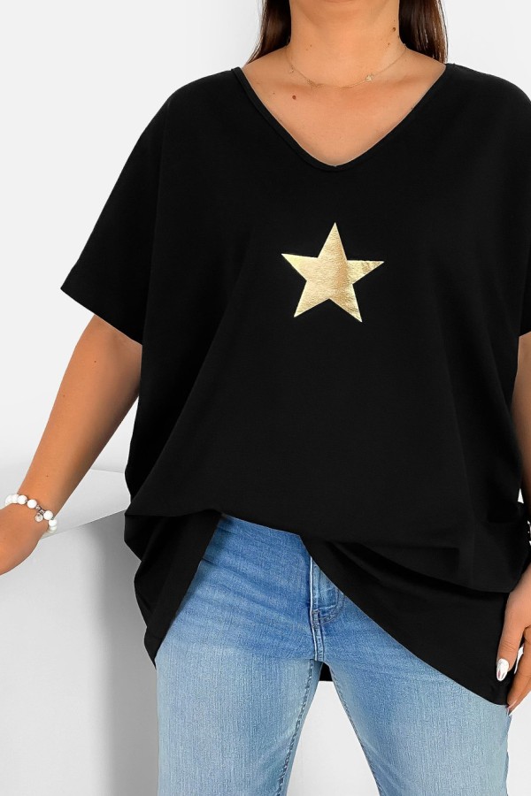 Bluzka damska T-shirt plus size w kolorze czarnym złoty nadruk gwiazda star 1