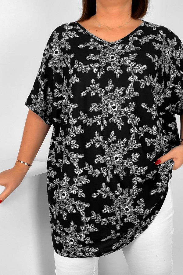 Bluzka tunika plus size oversize wzór liście kwiaty Evita 2