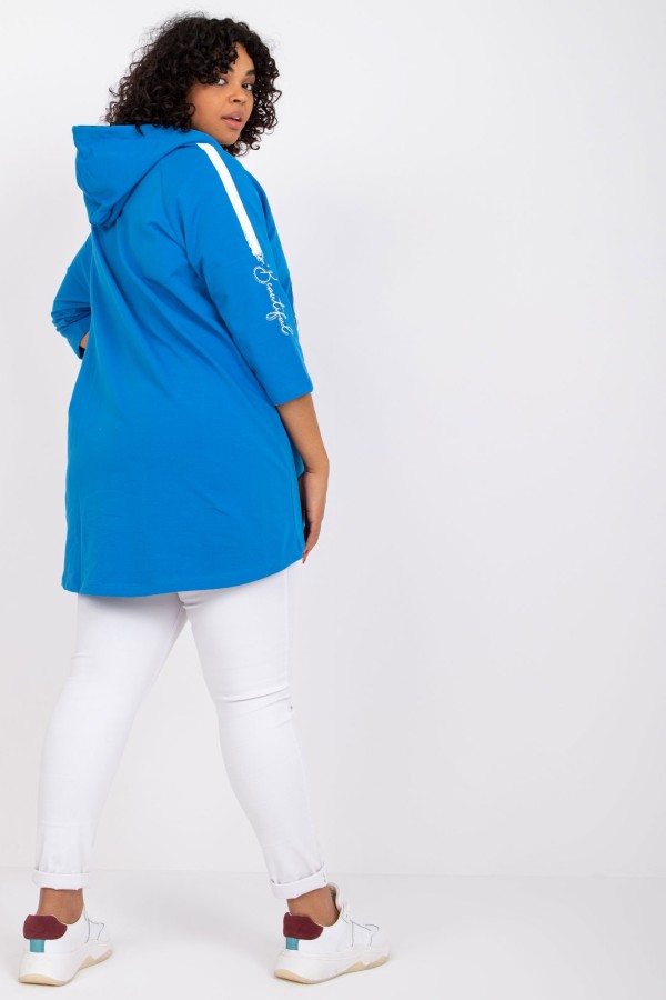 Bluza damska plus size w kolorze niebieskim zamek kaptur dłuższy tył Sane