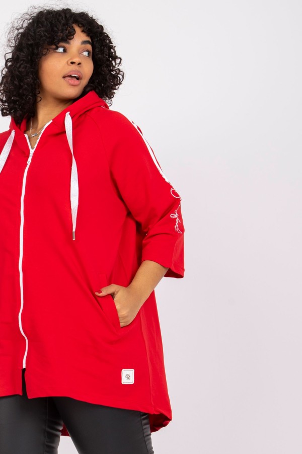 Bluza damska plus size w kolorze czerwonym zamek kaptur dłuższy tył Sane 4