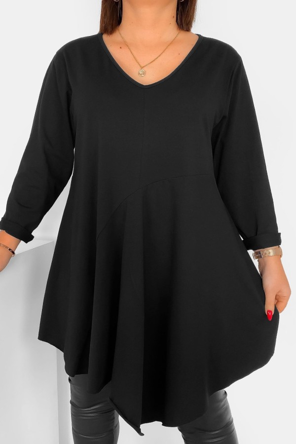 Asymetryczna tunika damska plus size w kolorze czarnym przeszycia Natalia