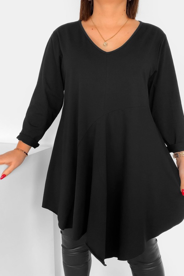 Asymetryczna tunika damska plus size w kolorze czarnym przeszycia Natalia 1