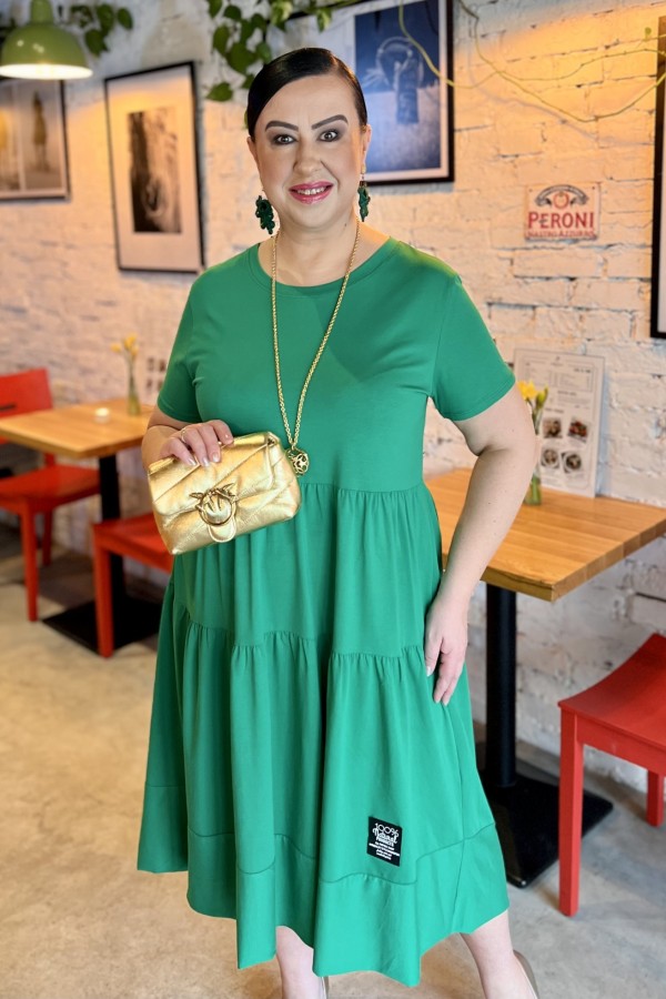 Sukienka plus size w kolorze zielonym krótki rękawem falbany Agnes 2