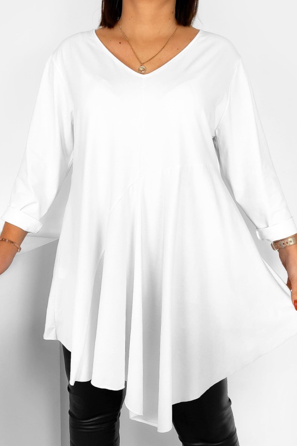 Asymetryczna tunika damska plus size w kolorze białym przeszycia Natalia