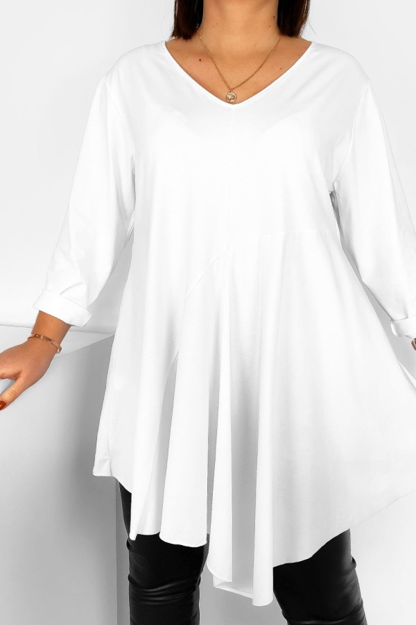 Asymetryczna tunika damska plus size w kolorze białym przeszycia Natalia 1
