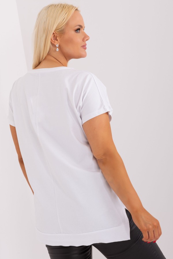 Bluzka damska T-shirt plus size w kolorze białym print fiolet picture rozcięcia Agela 4