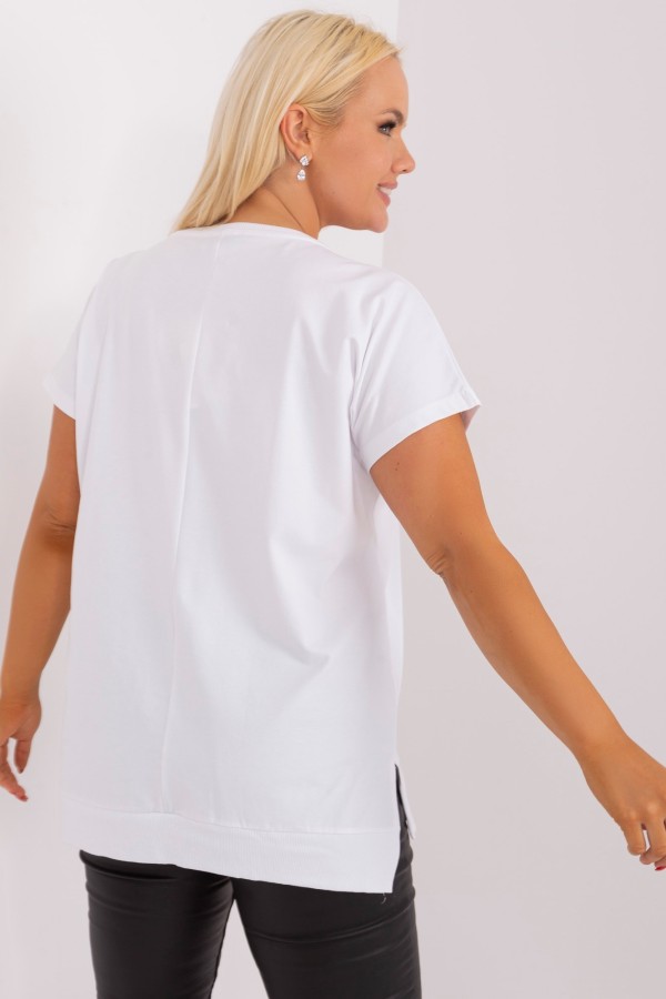 Bluzka damska T-shirt plus size w kolorze białym print róż picture rozcięcia Agela 4