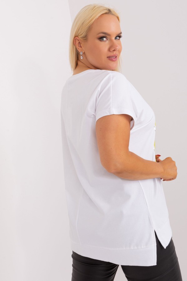 Bluzka damska T-shirt plus size w kolorze białym print limonka picture rozcięcia Agela 5