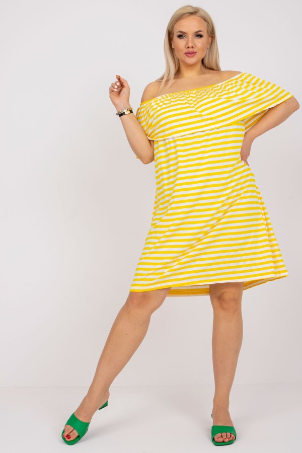 Sukienka hiszpanka plus size w żółte paseczki falbana Ismena 1