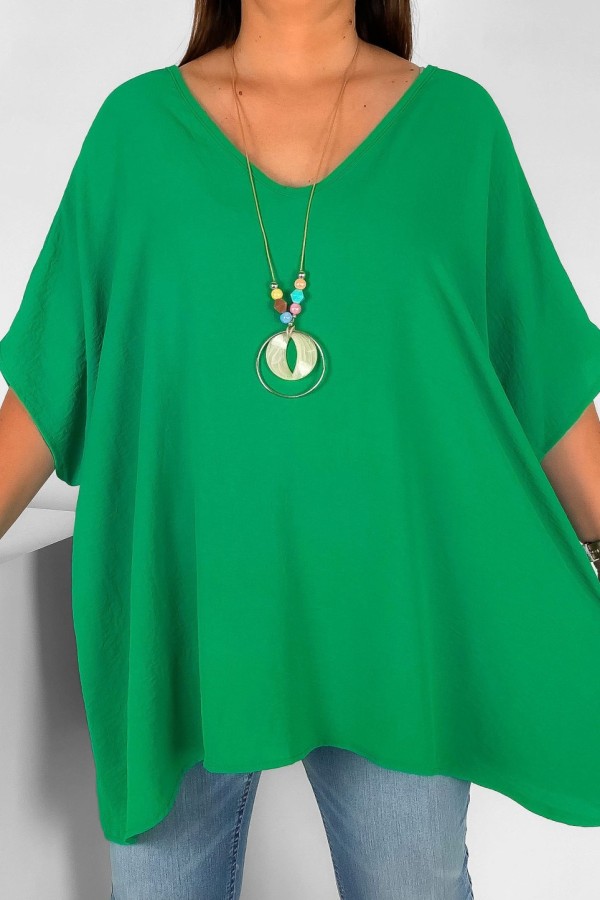 MEGA oversize bluzka tunika w kolorze zielonym z naszyjnikiem Wera