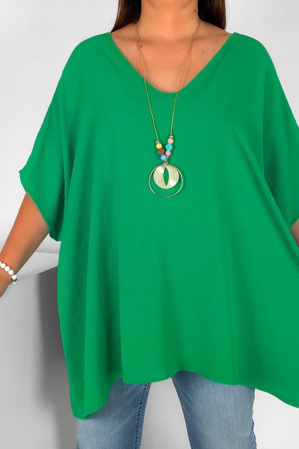 MEGA oversize bluzka tunika w kolorze zielonym z naszyjnikiem Wera 2
