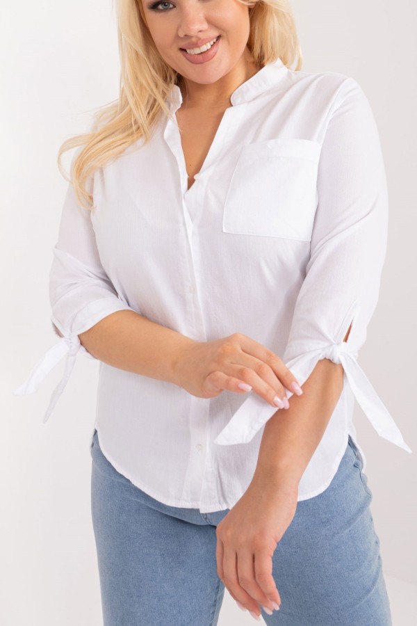 Koszula damska plus size w kolorze białym wiązany rękaw Kasjana
